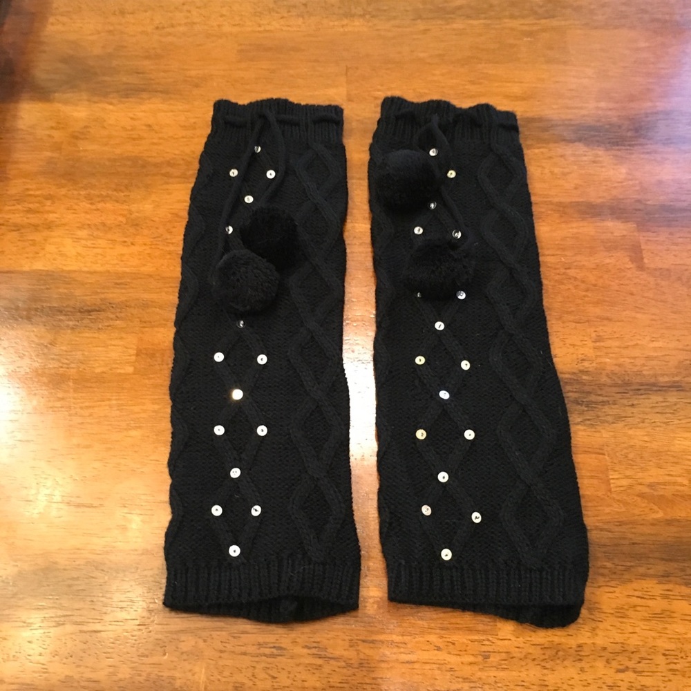 Black Leg Warmers with Pom Poms